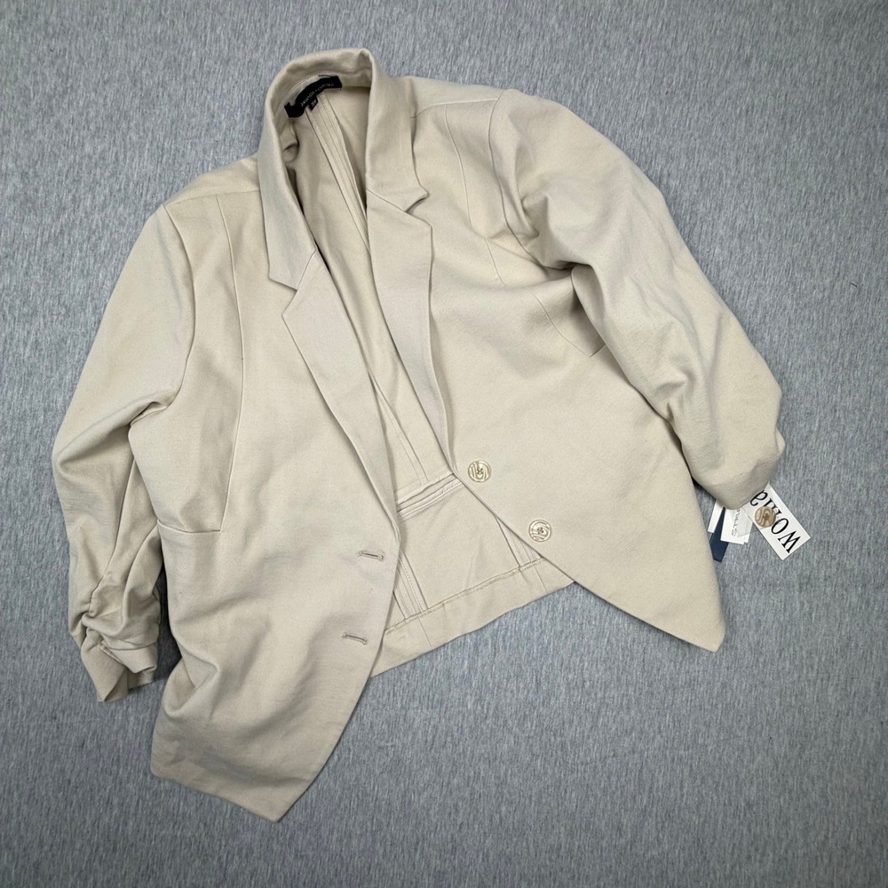 Amanda‎ + Chelsea Stone Beige Ruched Sleeve Blazer Jacket 16W NWT $180 - Picture 4 of 8